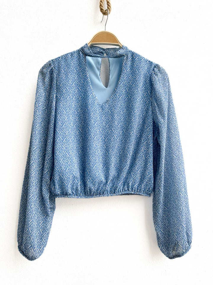 Blusa de Manga Larga con Estampado Geométrico, Disponible en Más Colores y Diseños