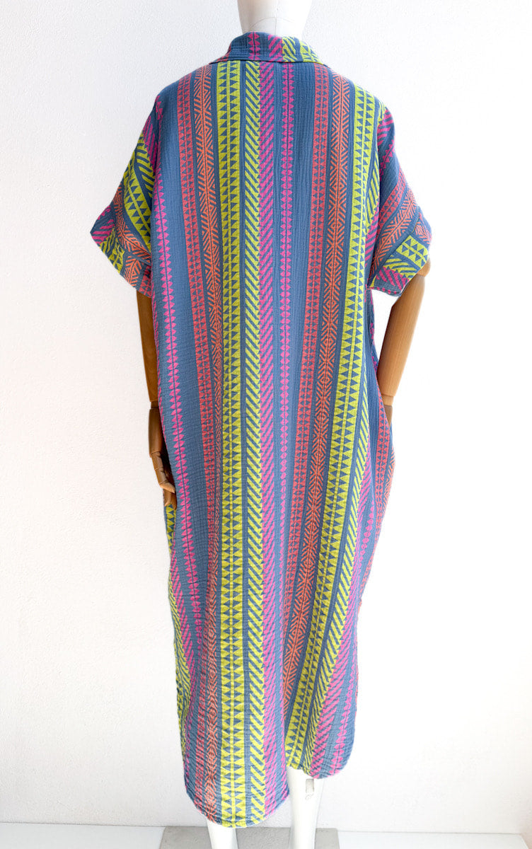 Vestido Camisero de Algodón con Estampado Étnico