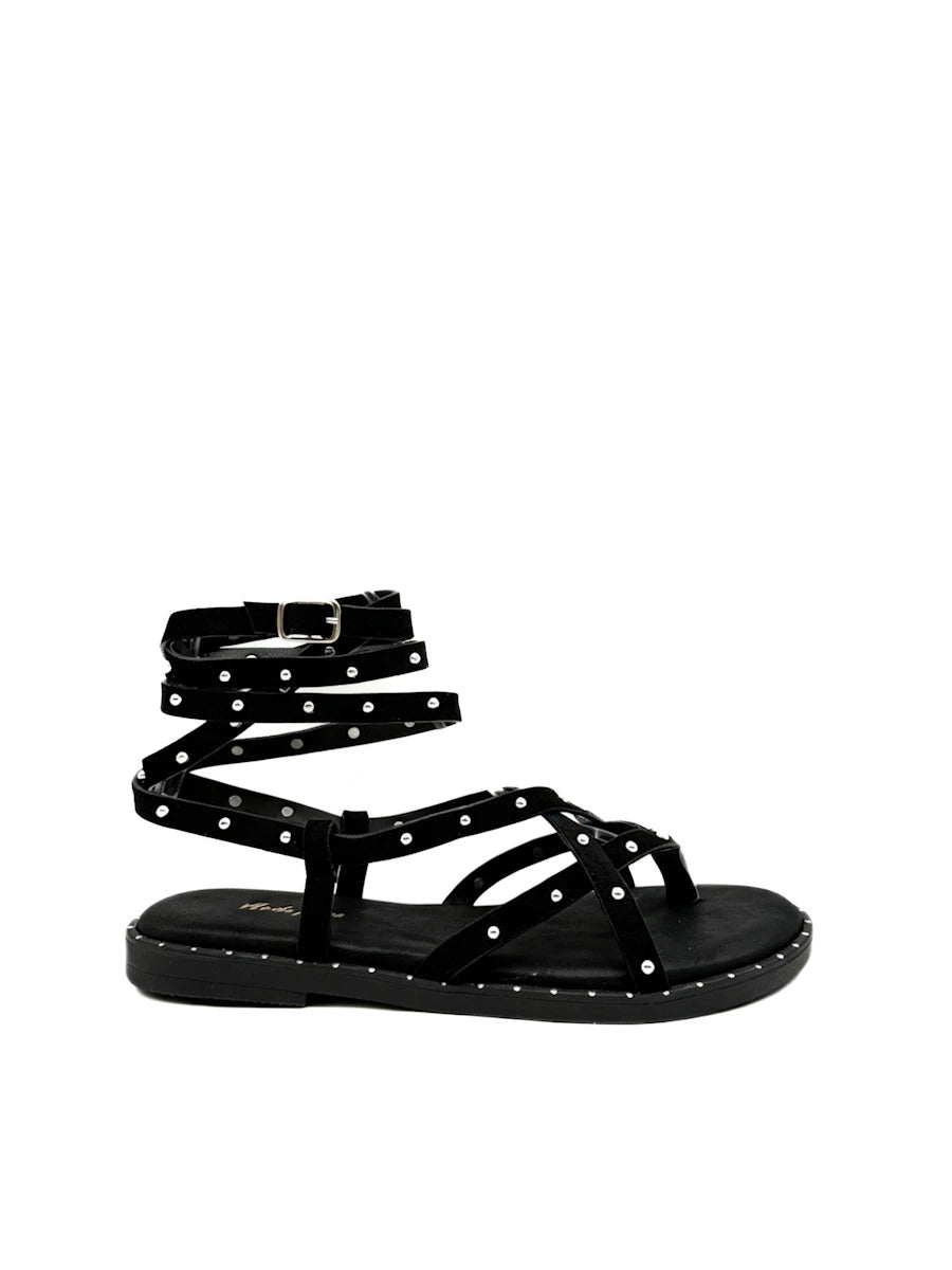 Sandalias Planas Estilo Romano con Tachuelas y Cierre al Tobillo - Colección Verano