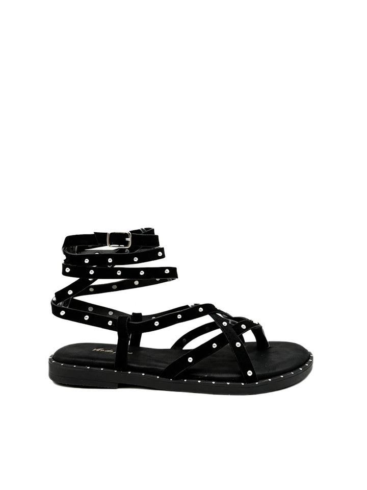 Sandalias Planas Estilo Romano con Tachuelas y Cierre al Tobillo - Colección Verano