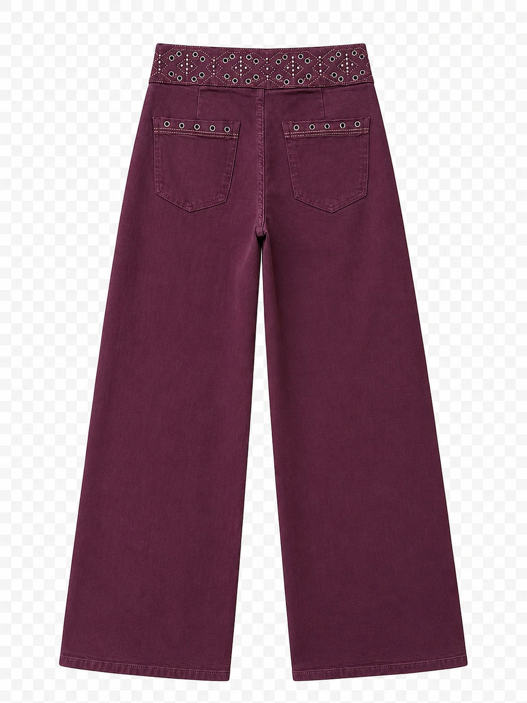 Jeans Rectos de Cintura Medio con Remaches y Bordados