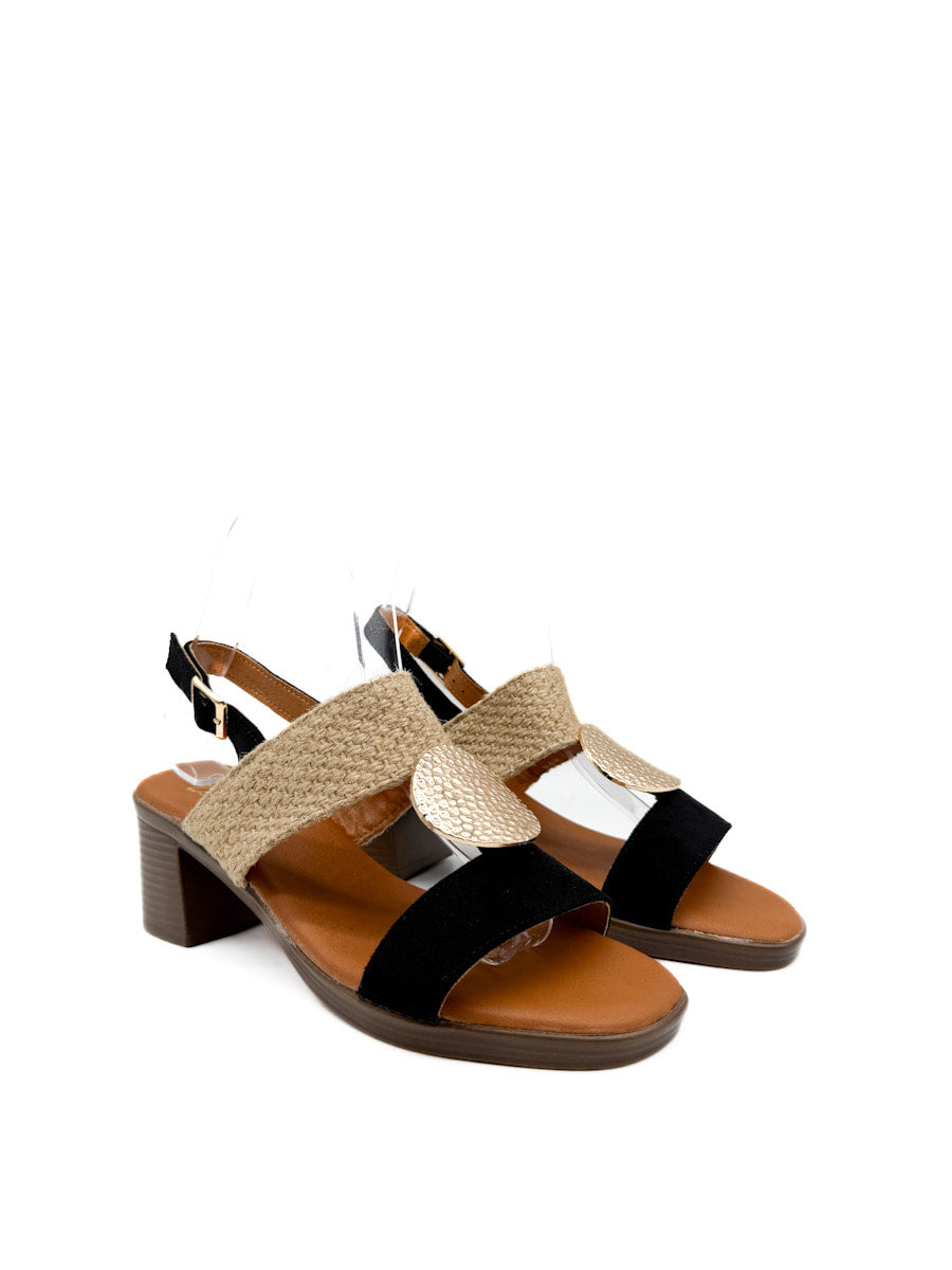 Sandalias de Tacón con Texturas y Detalle Metálico
