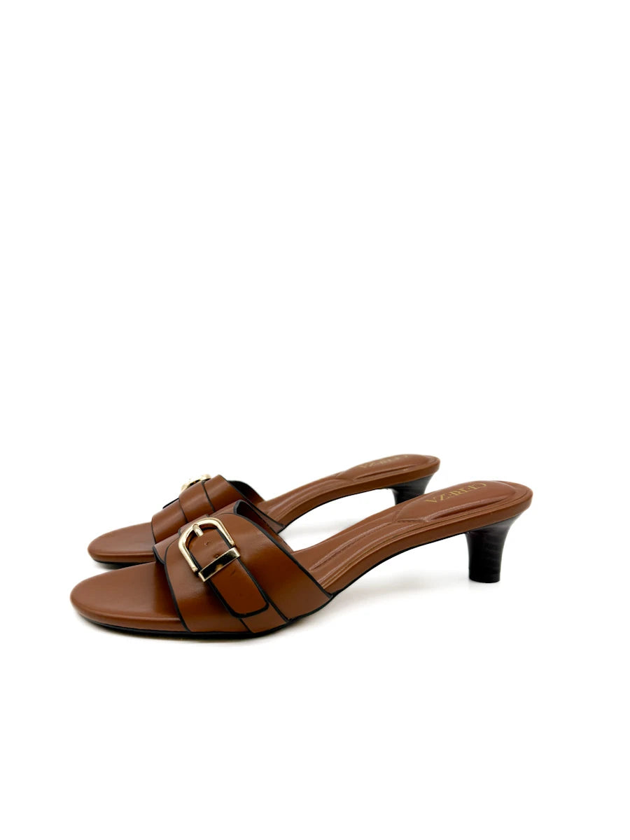 Sandalias Mule Tacón Bajo con Hebilla Dorada