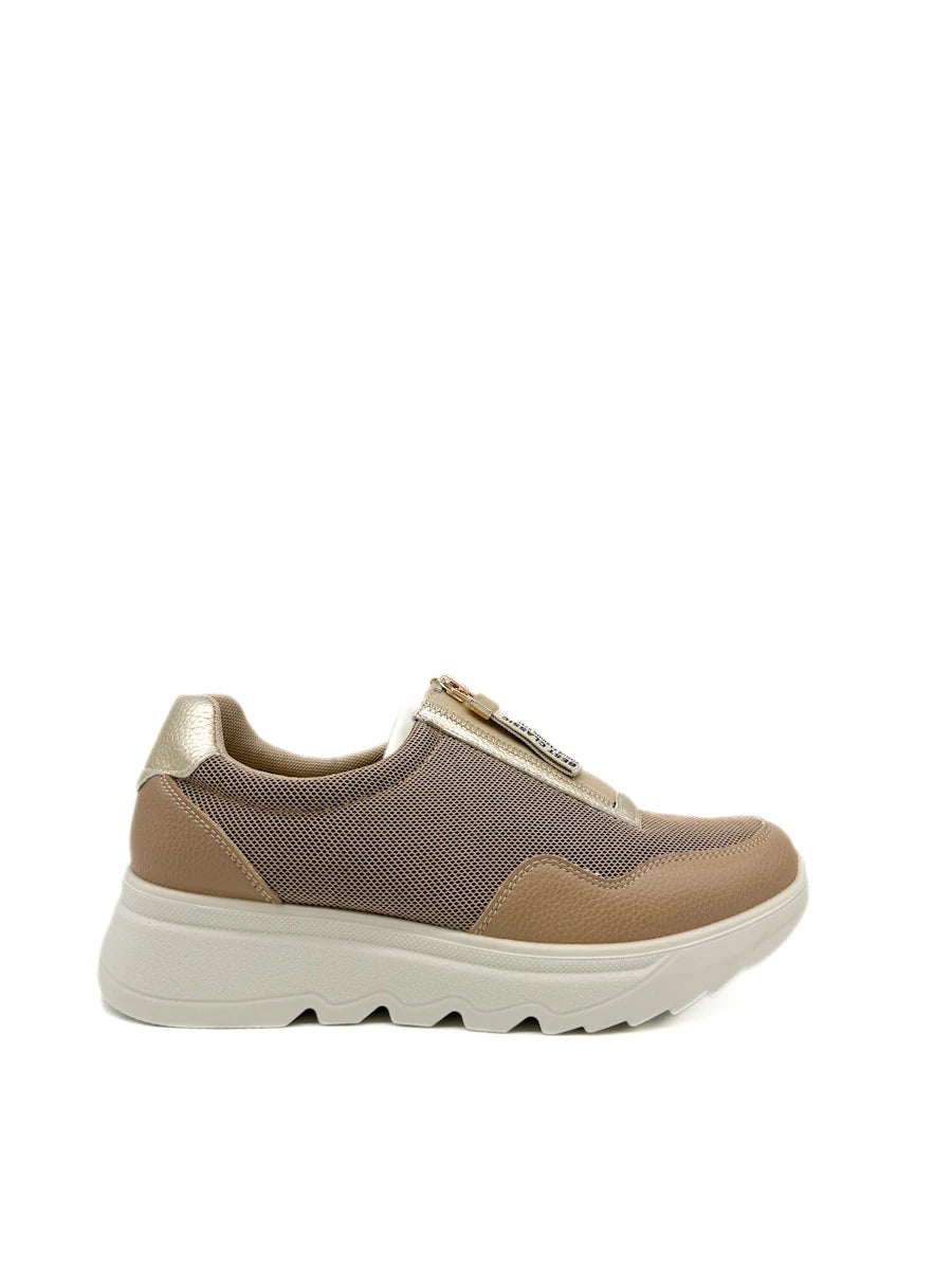Zapatillas camel con cremallera dorada ALIEVA
