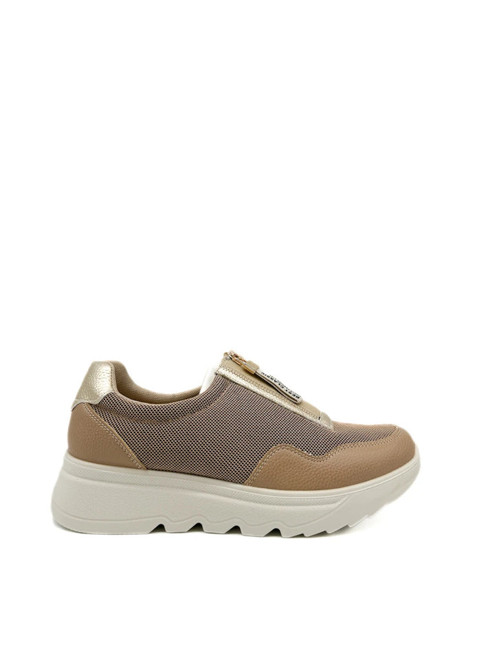 Zapatillas camel con cremallera dorada ALIEVA