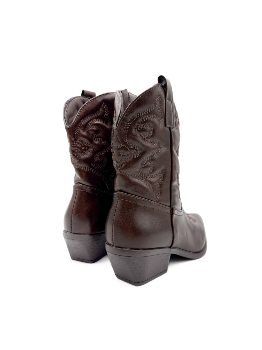 Botín Cowboy de Cuero Sintético Marrón
