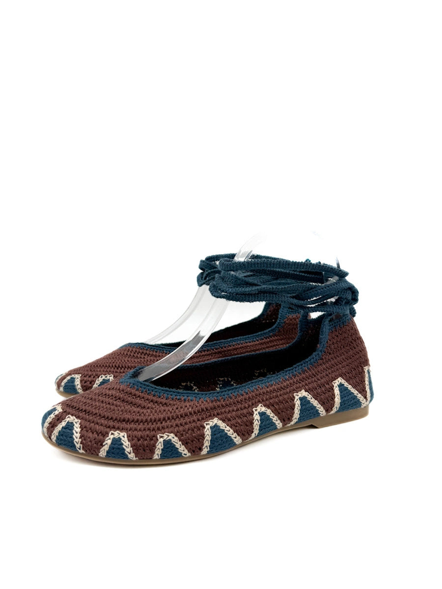 Bailarinas Artesanales de Crochet con Cintas para Tobillo y Diseño Étnico