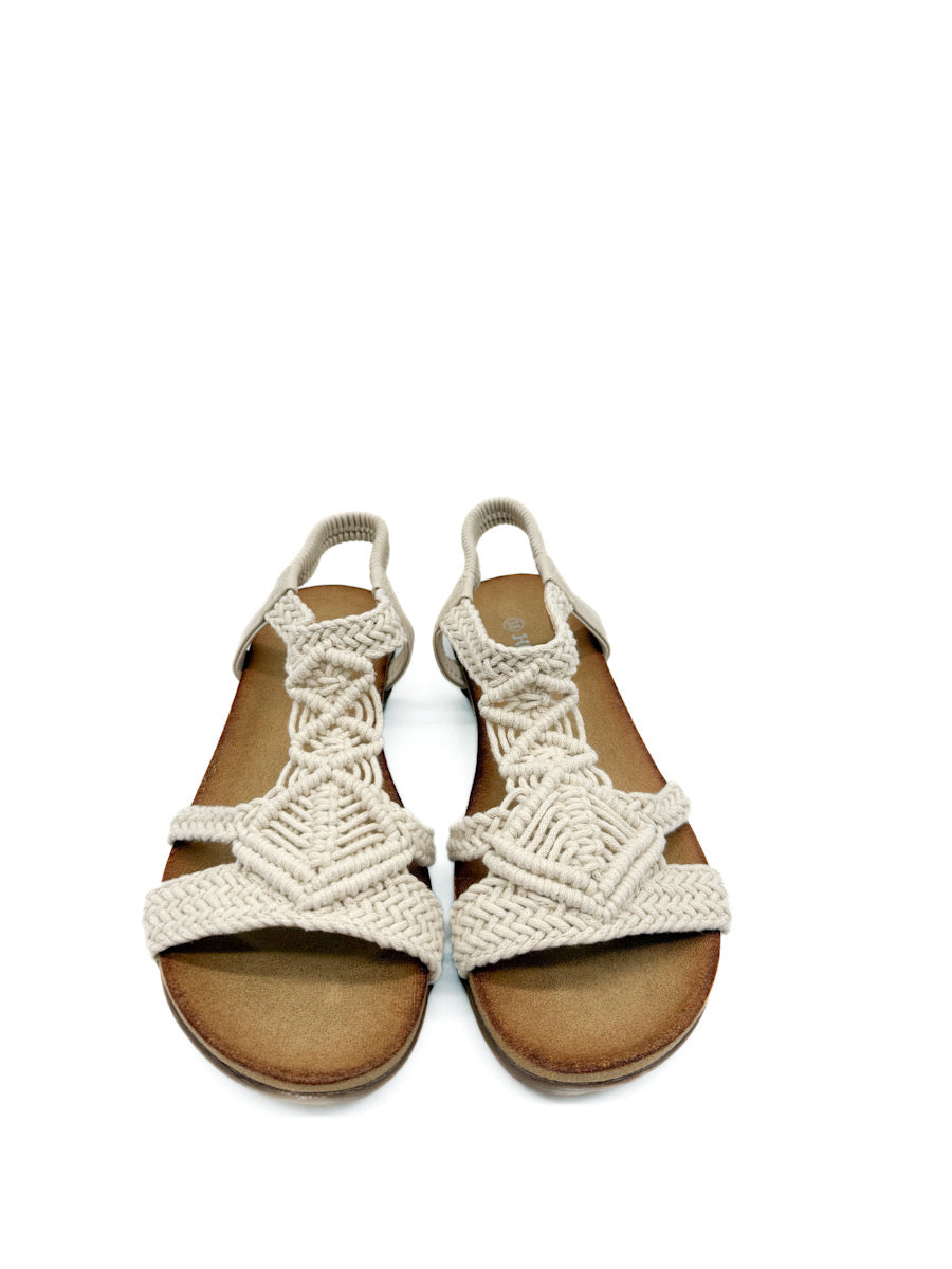 Sandalia Plana Crochet Beige  Para Mujer