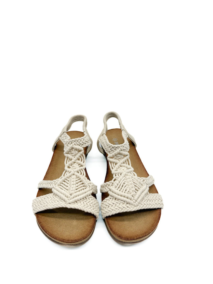 Sandalia Plana Crochet Beige  Para Mujer