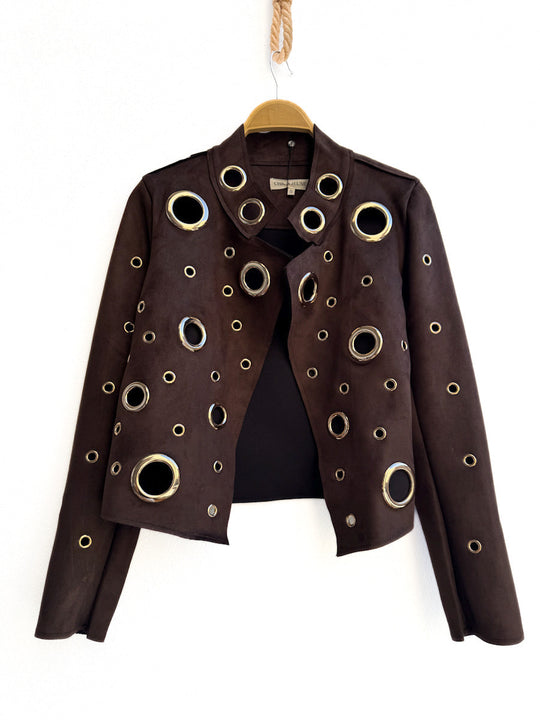 Chaqueta de ante con aros metálicos Marrón