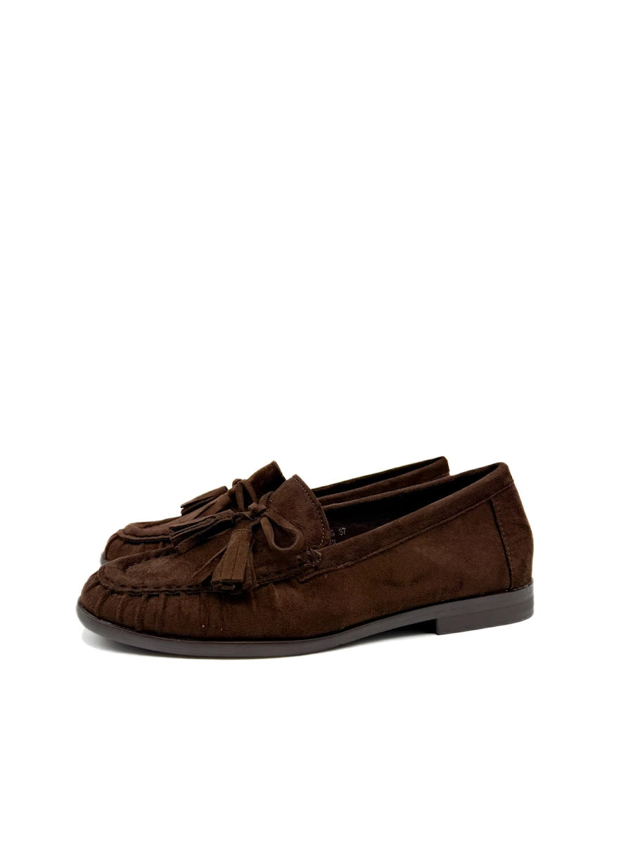 Mocasines de Ante con Borlas y Lazo para Mujer - Marrón
