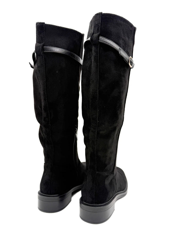 Botas Altas de Antelina con Tira Superior y Tacón Bajo