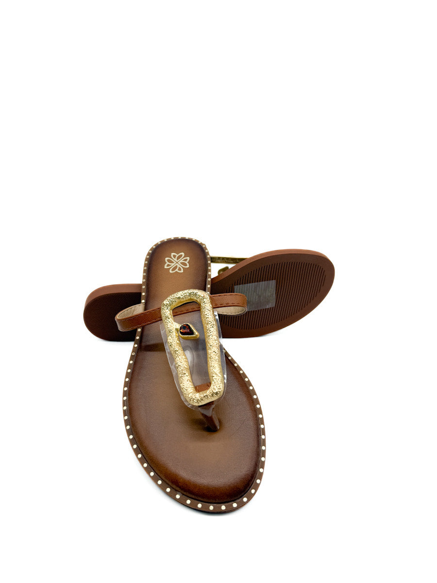 Sandalias Planas con Adorno Dorado Transparente
