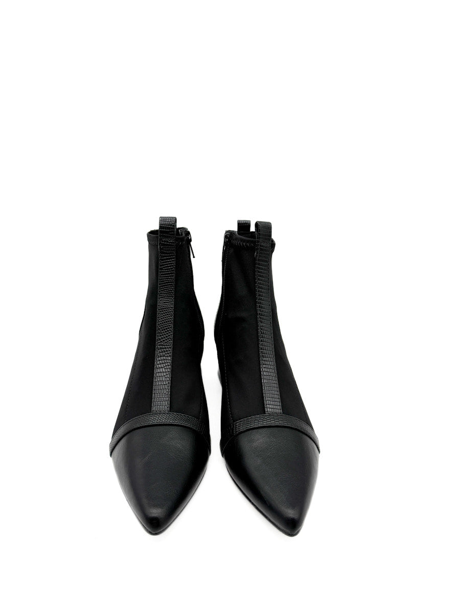Botín Negra con Tacón Cuadrado y Tejido Elástico