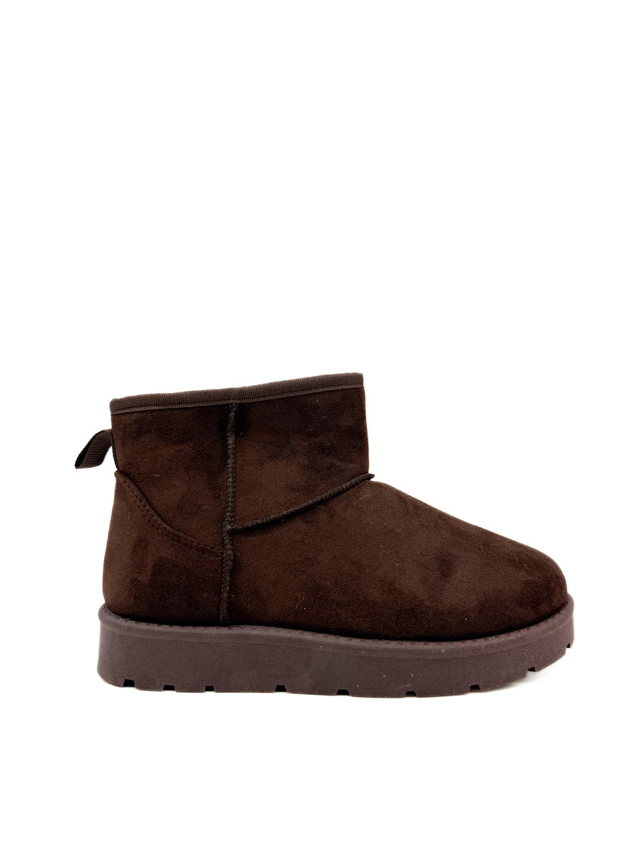 Botín de Antelina Color Marrón con Interior de Pelo Marrón