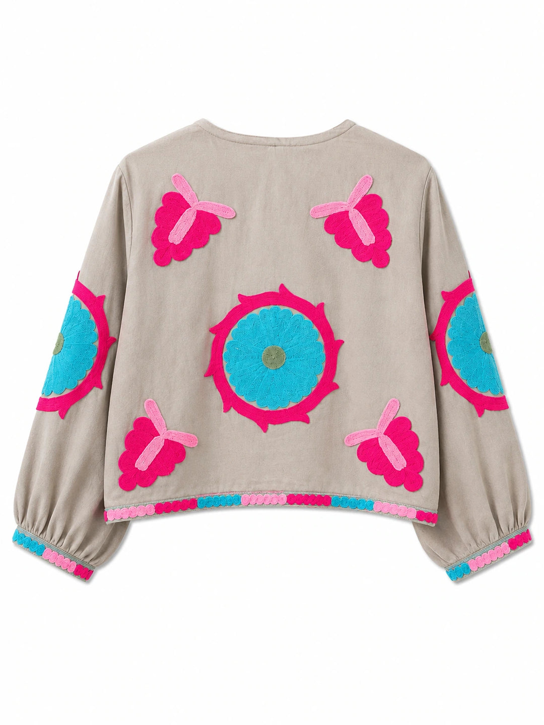 Chaqueta Bordada Multicolor para Mujer de Estilo Boho con Manga Larga y Diseño Artesanal