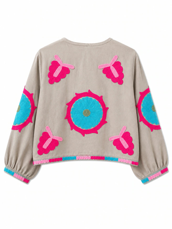Chaqueta Bordada Multicolor para Mujer de Estilo Boho con Manga Larga y Diseño Artesanal