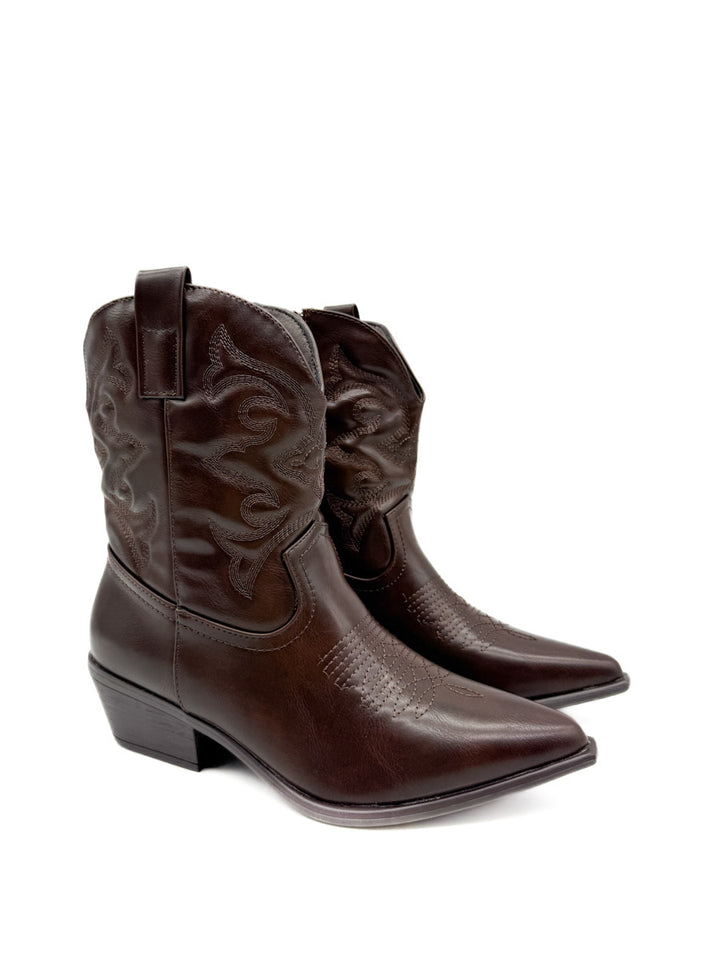 Botín Cowboy de Cuero Sintético Marrón