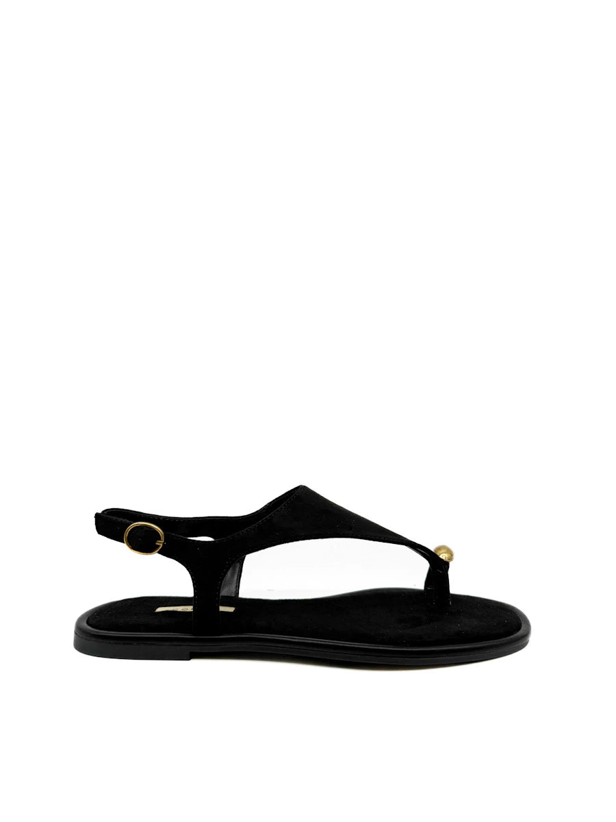 Sandalias Minimalista en Ante con Detalle de Anillo Dorado