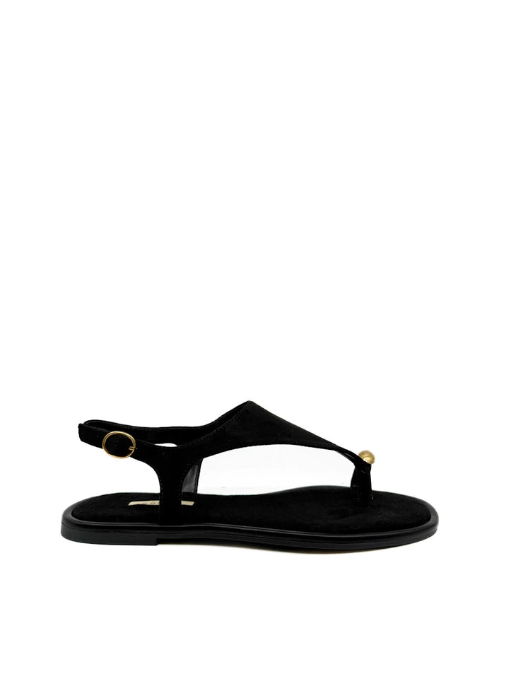 Sandalias Minimalista en Ante con Detalle de Anillo Dorado