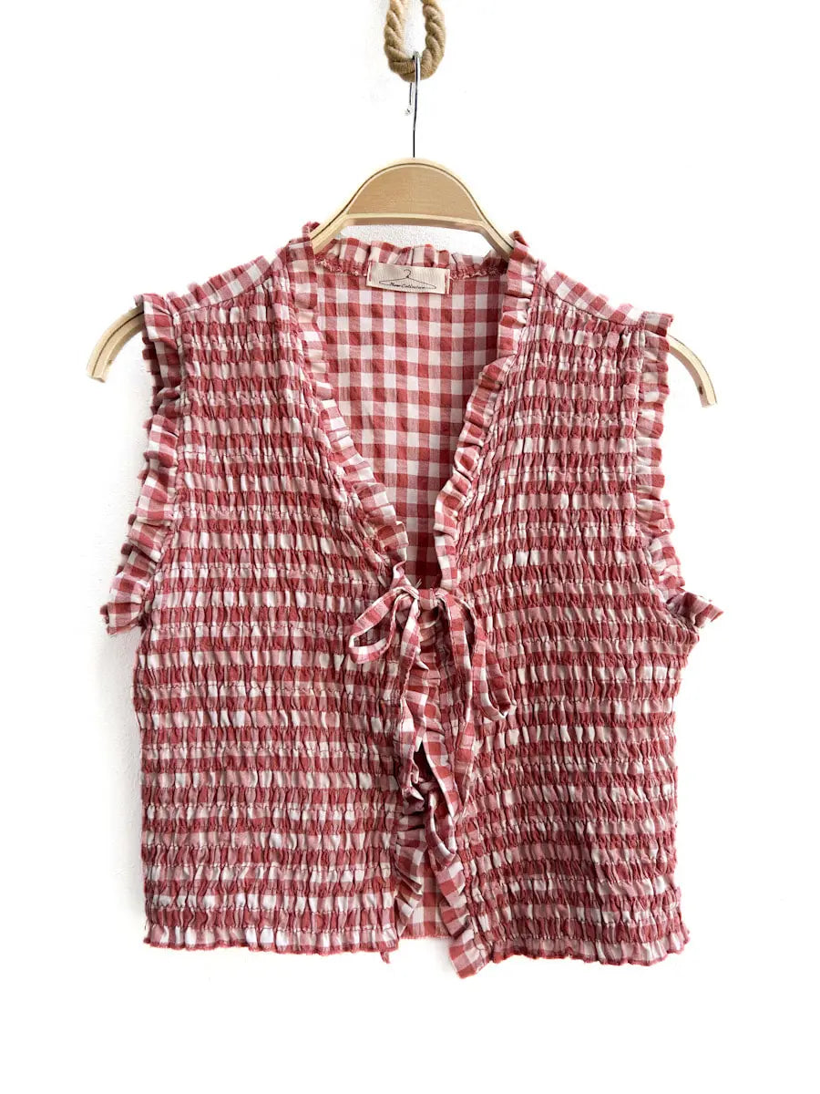 Top Fruncido de Cuadros con Lazo