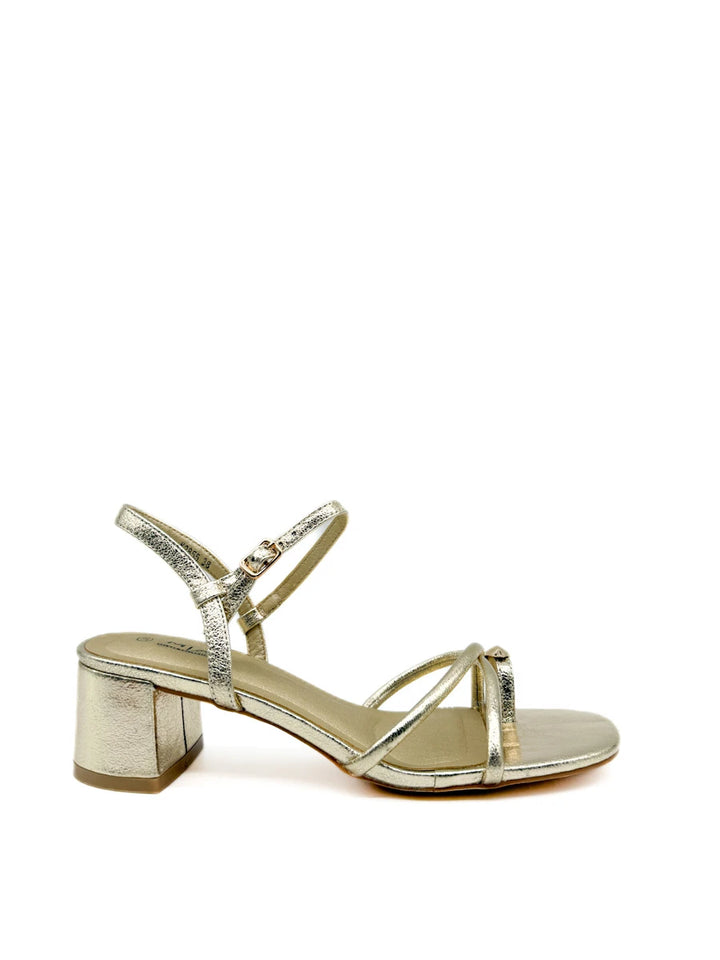 Sandalias de Tacón Bloque con Tiras y Adorno Dorado Orgánico para Mujer