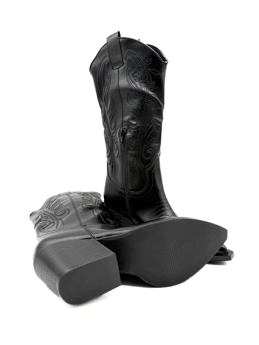 Botas Camperas Cowboy Bordadas de Caña Alta con Tacón Ancho
