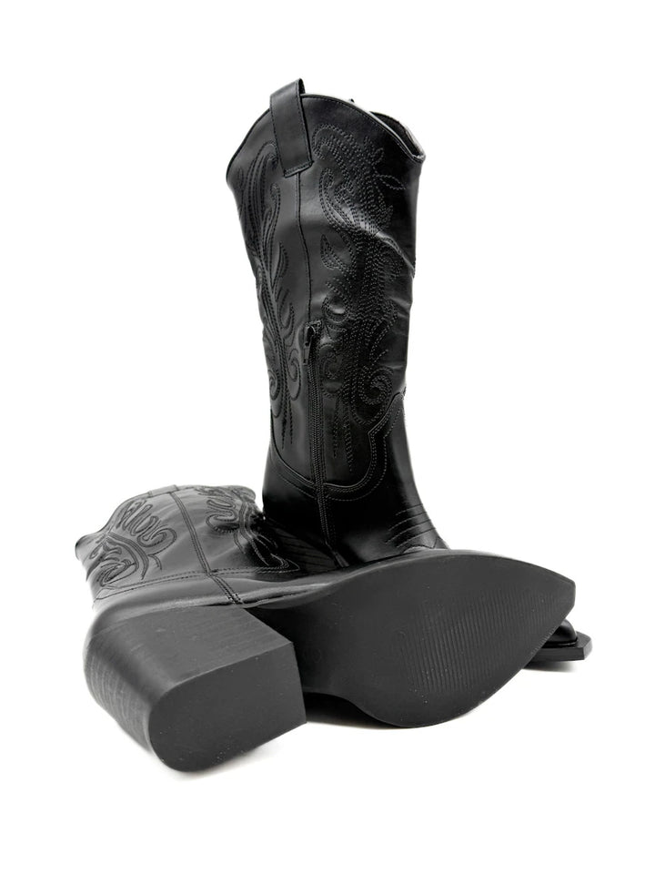 Botas Camperas Cowboy Bordadas de Caña Alta con Tacón Ancho
