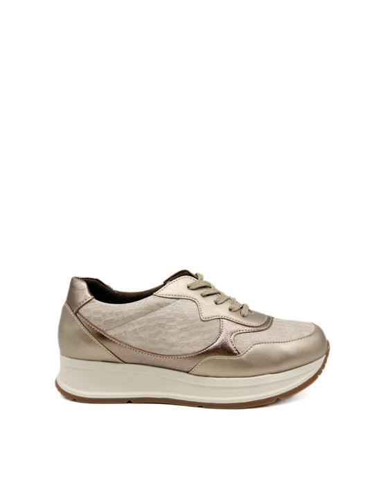 Zapatilla de Plataforma Metálicas con Estampado de Reptil Champán
