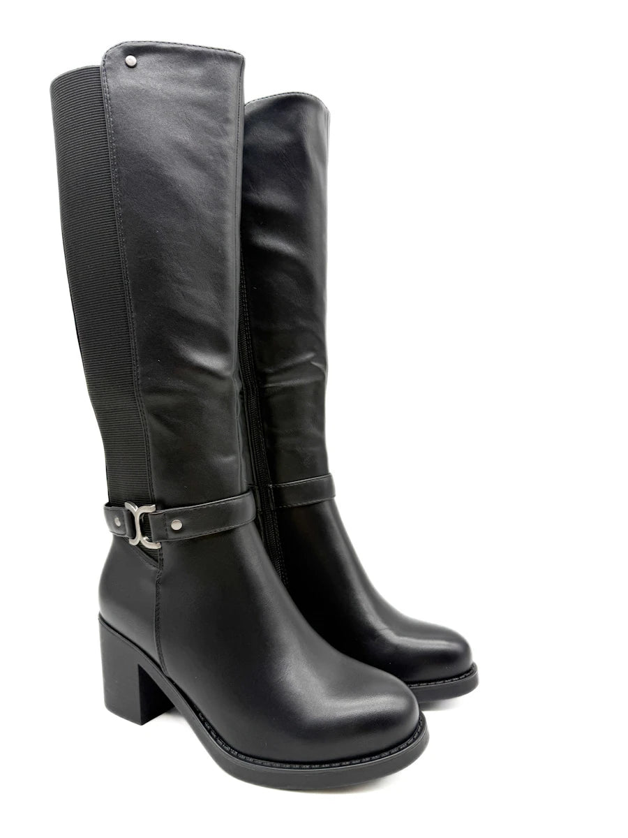 Botas Altas de Caña Ancha con Tacón Ancho y Adorno Metálico