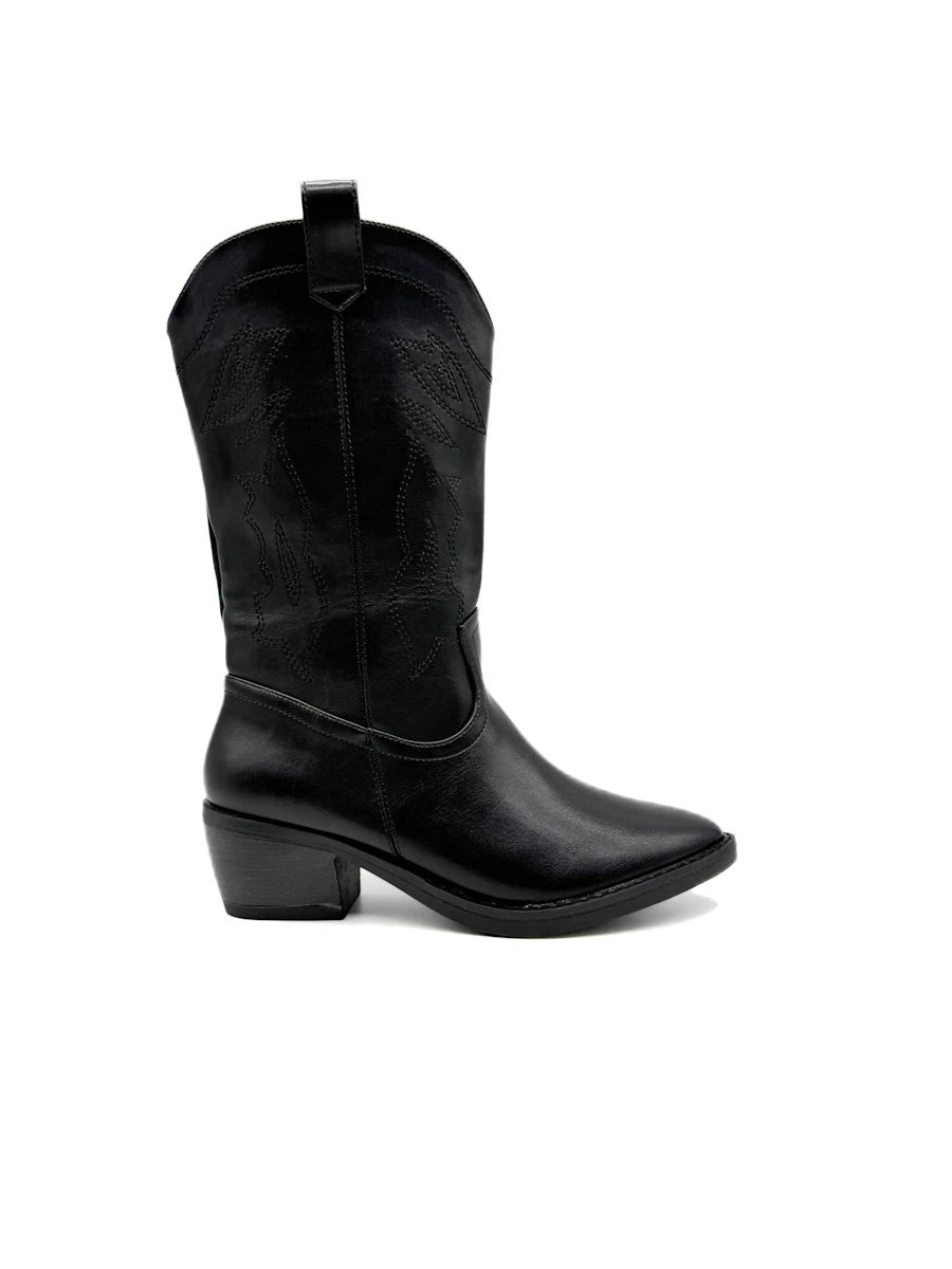 Bota cowboy negra de piel lisa Alieva