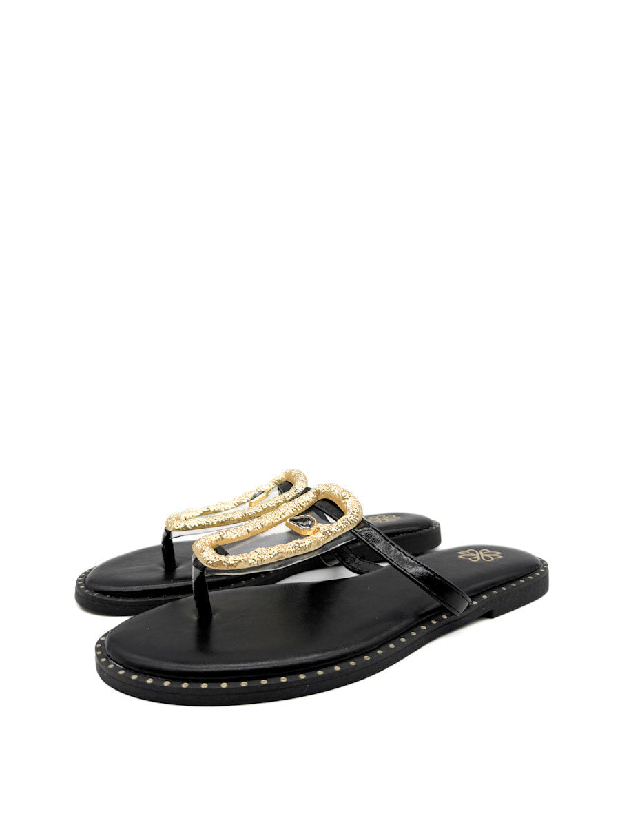 Sandalias Planas con Adorno Dorado Transparente