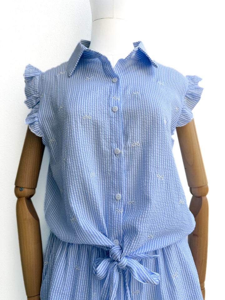 Conjunto Blusa y Short de Rayas con Lazo