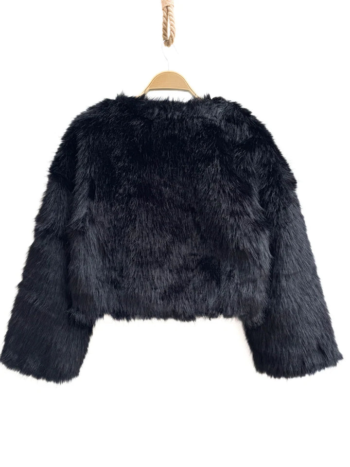 Chaquetas Corta de Pelo Sintético Estilo Elegante y Moderno en Negro y Marrón