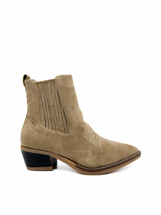 Botín Cowboy de Antelina con Cremallera Lateral. Referencia K5052 Kahki