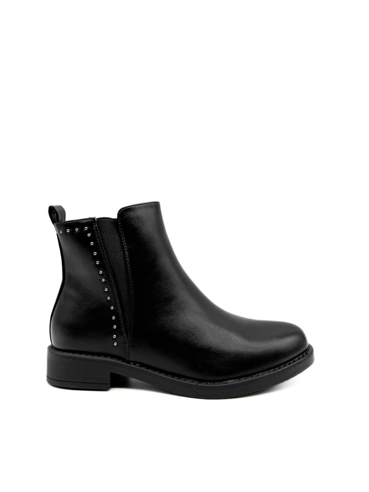 Botines Planos Chelsea con Cremallera y Tachuelas Mujer