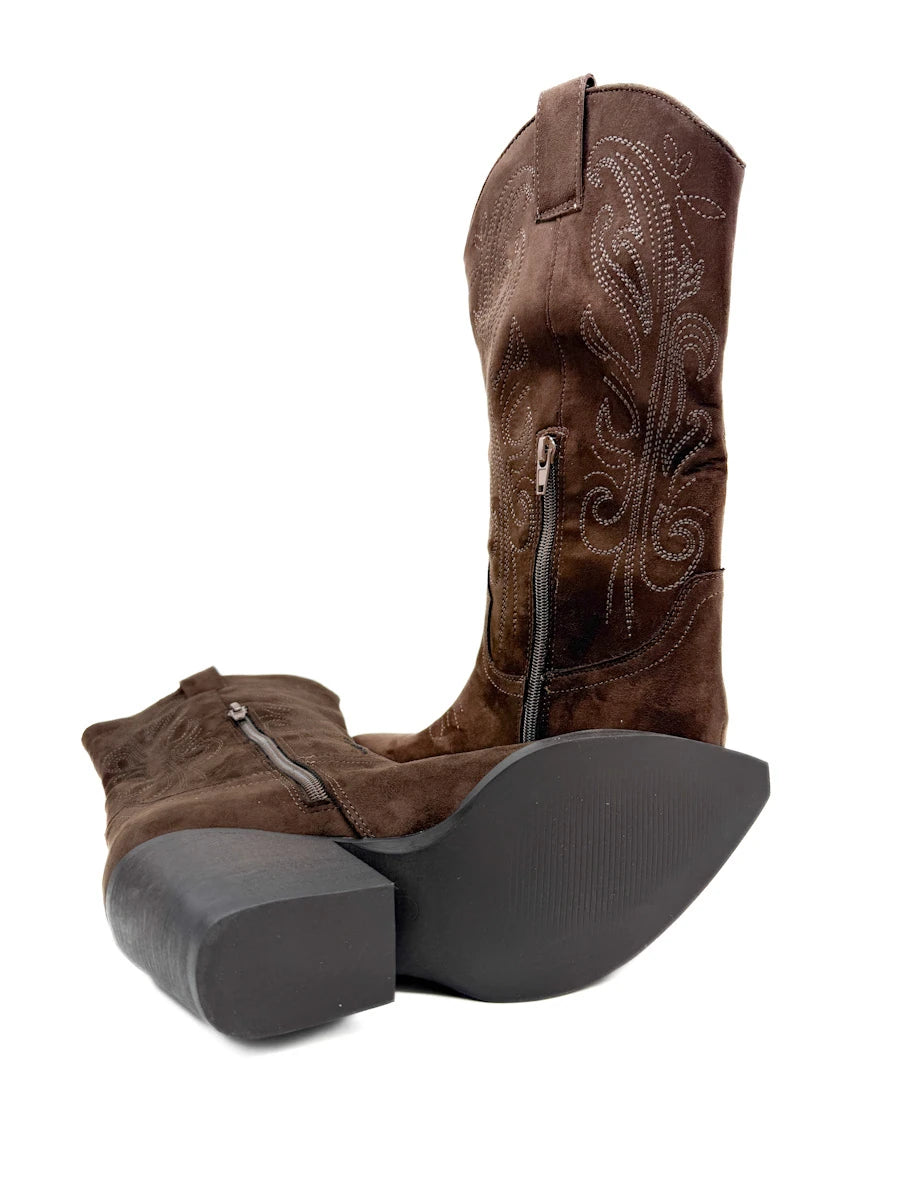 Botas Camperas Cowboy Bordadas de Caña Alta con Tacón Ancho