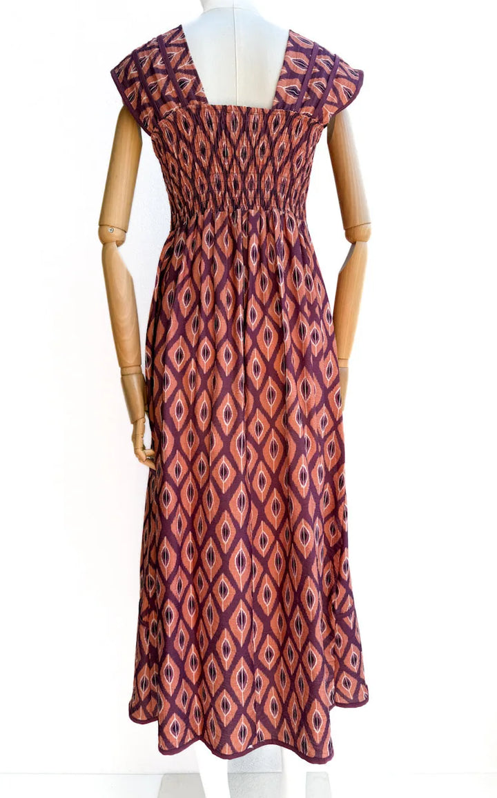 Vestido Largo de Algodón con Estampado Étnico