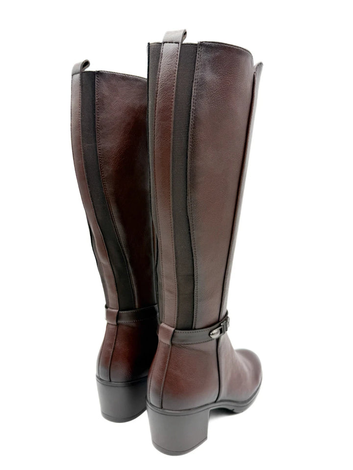 Botas Altas de Tacón Ancho con Caña Elástica y Hebilla