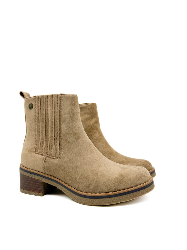 Botines de Mujer Estilo Chelsea con Tacón Cómodo Efecto Madera y Elástico Lateral
