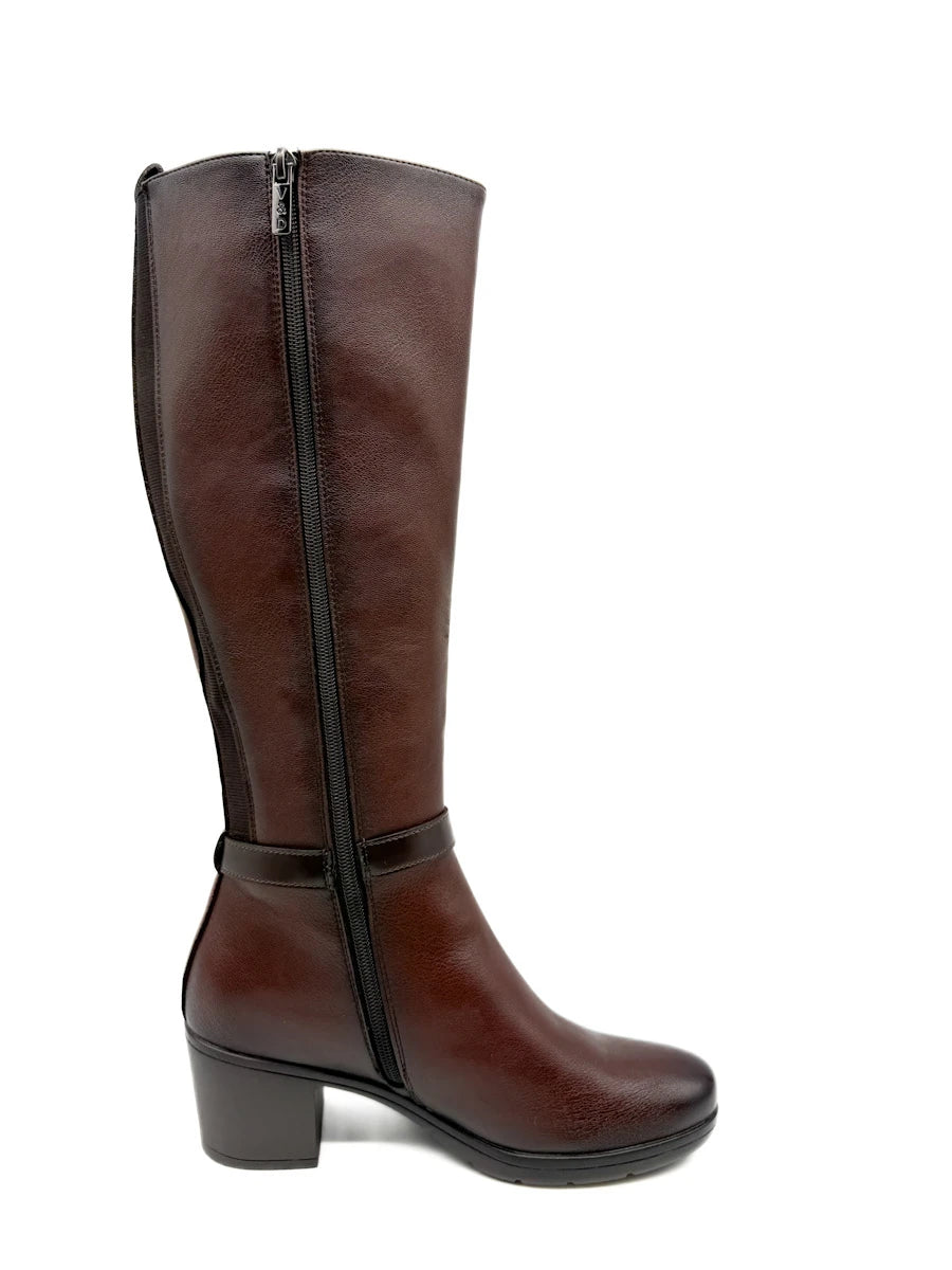 Botas Altas de Tacón Ancho con Caña Elástica y Hebilla