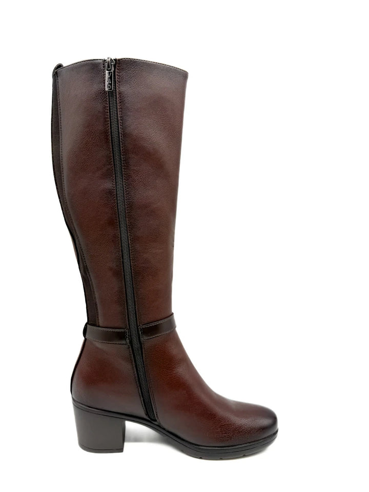 Botas Altas de Tacón Ancho con Caña Elástica y Hebilla