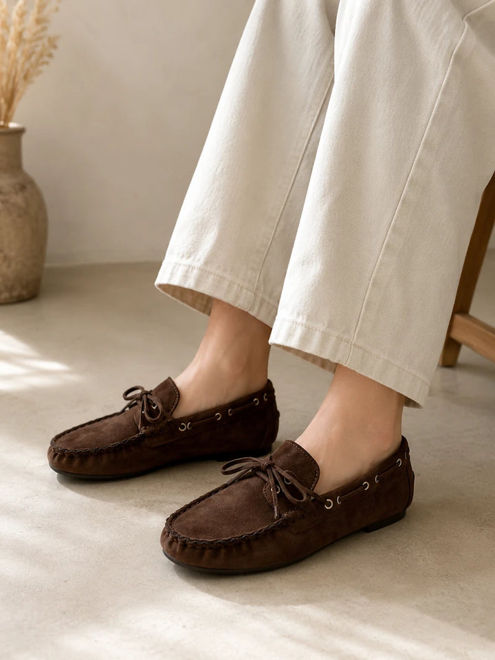 Mocasines Náuticos de Antelina para Mujer - Marrón Chocolate