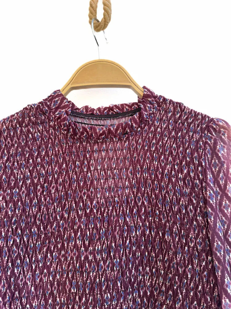 Blusa Smock con Cuello alto y Mangas Largas