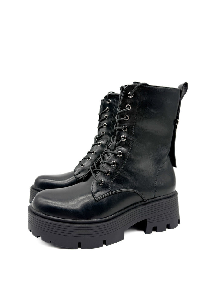 Bota Negras de Estilo Militar con Suela Gruesa