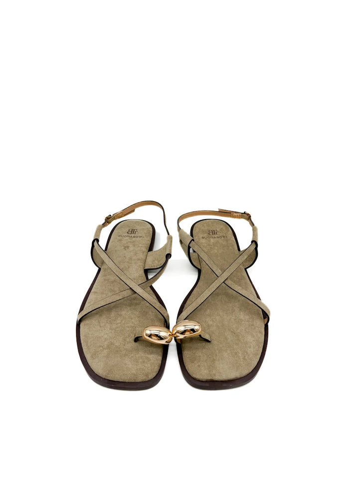 Sandalias Planas de Dedo para Mujer con Tiras Cruzadas y Detalle Dorado