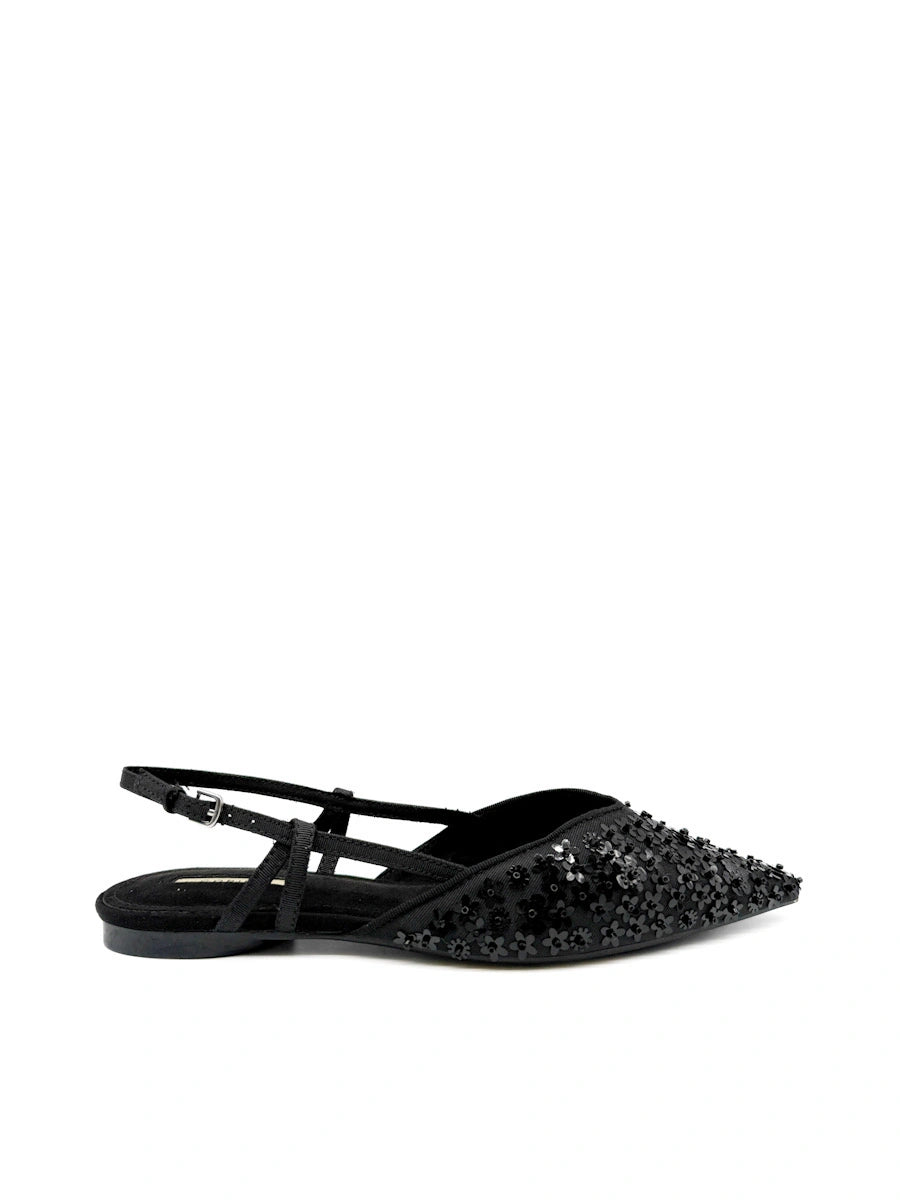 Zapatos destalonados Corina: Punta Fina con Flores y Lentejuelas de Brillo