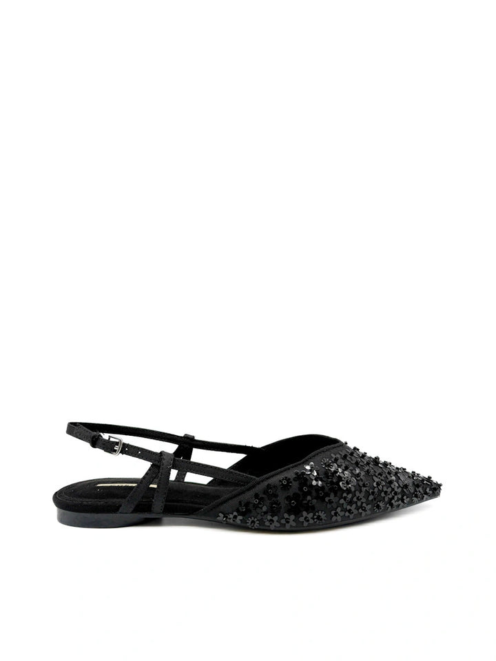 Zapatos destalonados Corina: Punta Fina con Flores y Lentejuelas de Brillo