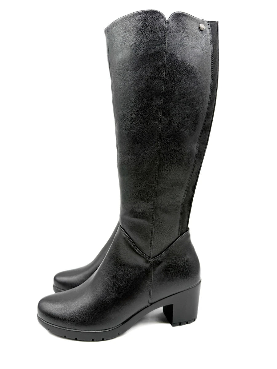 Botas Altas de Piel Sintética con Tacón Ancho y Panel Elástico Posterior