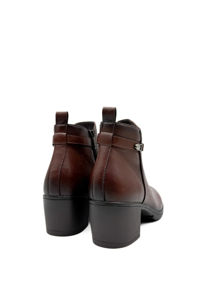 Botines de Tacón Ancho con Hebilla Decorativa y Cremallera